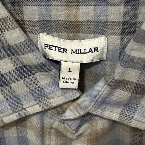 Peter Millar Mens Large Button Down Shirt Blue Plaid 100% Cotton Casual business - Picture 2 of 6